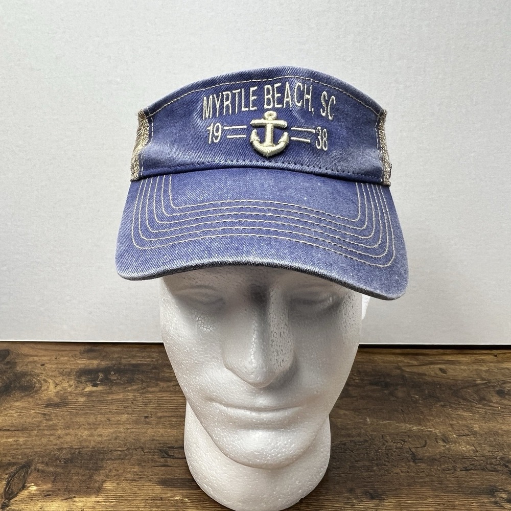 Myrtle Beach SC Visor Hat Anchor Beach Blue Adjustable Blue Jean Nautical